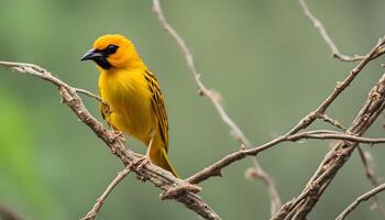 AI generated a yellow bird is perched on a branch photo