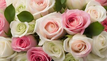 ai generado un ramo de flores de rosado y blanco rosas foto