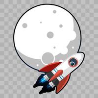 Cartoon psychedelic retro space sticker, Rocket moon flying vector
