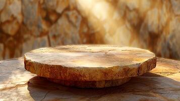 AI generated a stone table with sunlight shining through it photo