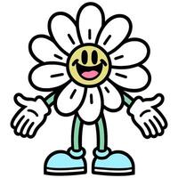 contento dibujos animados flor personaje en retro estilo. vector