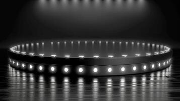 AI generated a black and white circular stage with lights photo