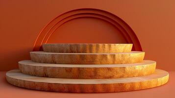 AI generated a 3d render of a wooden stage with a rainbow arch photo