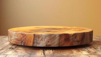 AI generated a wooden round cake on a wooden table photo
