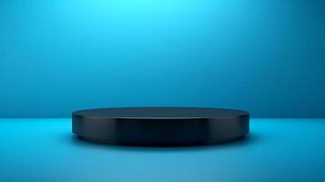 AI generated black round table on blue background 3d render photo