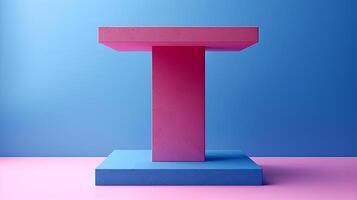 AI generated a pink and blue pedestal with a letter t on it photo