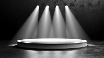 AI generated white podium with spotlight on the floor photo