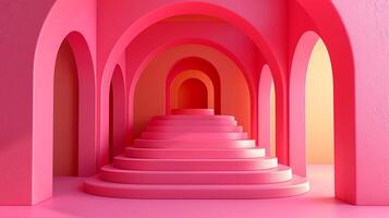 AI generated 3d render of a pink archway with stairs photo