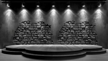 AI generated black and white photo of stage with lights