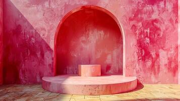 AI generated a pink wall with a round archway in front of it photo