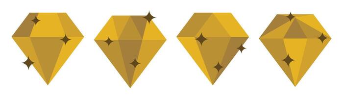 set of gold diamond icons, gemstone symbols. vector isolated on white background. luxury design for logo, poster, app, web, social media.