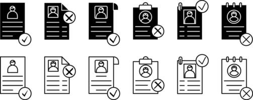 collection of approve and reject resume icons. vector silhouettes and simple lines. design for posters, brochures, web, apps, social media.