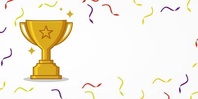 gold winner trophy background free copy space area, with explosion of colorful ribbons. symbol of celebration, festivity, success. design vector for, banner, poster, web, social media.