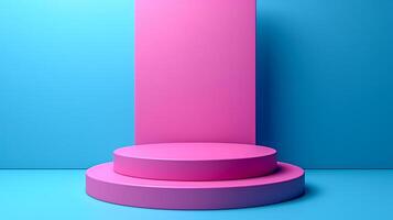 AI generated 3d render of a pink pedestal on a blue background photo