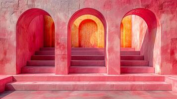 AI generated a pink building with arches and stairs photo