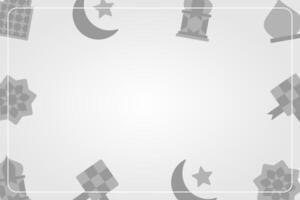 Monochrome Islamic background with copy space area. vector with patterns of waves, lanterns, moon stars, domes and mandalas. design for banner, greeting card, flyer, social media, presentation, web.