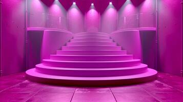 AI generated a pink staircase in a room with bright lights photo