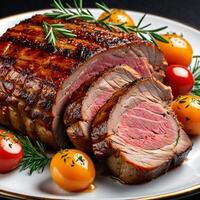 AI generated veal roast with vegetables photo