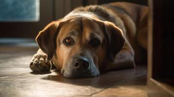 AI generated sad dog at night photo