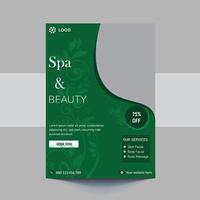 spa volantes modelo diseño con simple, elegante y elegante diseño, con verde y oro color combinación, adecuado para folleto, volantes, invitación y otro vector