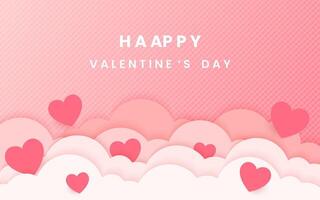 Happy valentine's day poster or banner with many sweet heart on pink background and clouds. Modern background of valentine's day romance hearts vector template editable. Illustration vector 10 eps.