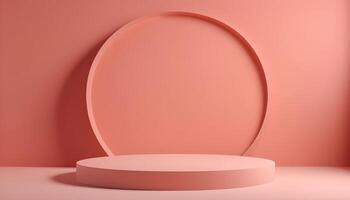 AI generated 3d render of a round oval stage with a pink wall photo