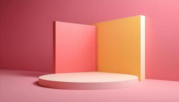 AI generated a pink and yellow room with a white podium photo