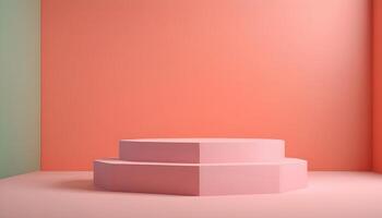 AI generated 3d render of a pink pedestal in an empty room photo