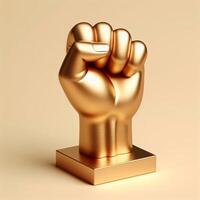 AI generated A 3d golden clenched fist symbolizing power, victory, or defiance, isolated on a soft beige background. photo