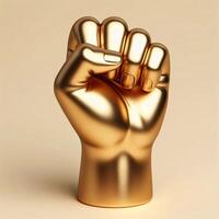AI generated A 3d golden clenched fist symbolizing power, victory, or defiance, isolated on a soft beige background. photo