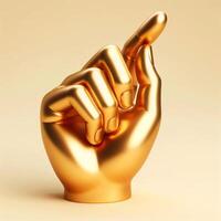 AI generated 3d gold trophy hand, pointing with index finger gesture on a beige background photo