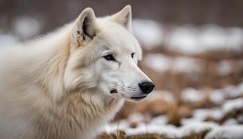 AI generated a white wolf is standing in the snow photo