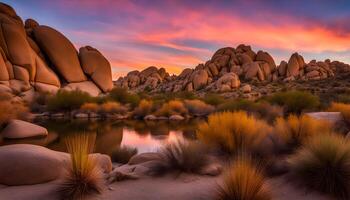 AI generated sunset over joshua tree national park photo