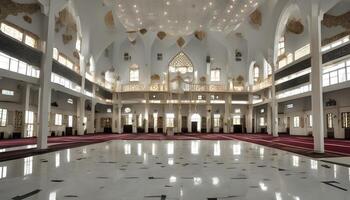 ai generado el interior de un grande mezquita con un grande techo foto