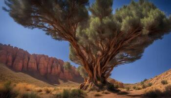 ai generado un árbol soportes en el medio de un Desierto foto
