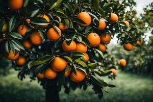 AI generated orange tree with ripe oranges on the tree photo