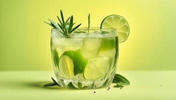 AI generated a glass of lemonade with lime and rosemary photo