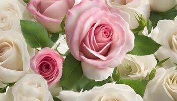 AI generated a bouquet of pink and white roses photo