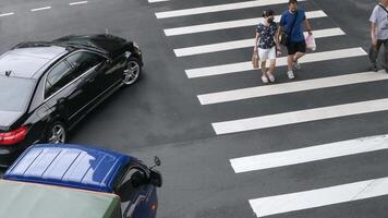 top down view of crowded passenger pedestrain while crossing street road on zebra line at intersection video