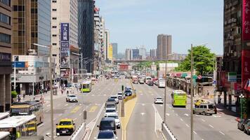 aerial timelapse landscape view of street road with some traffic in central business district of Taipei,capital city of Taiwan, transportation traffic landscape aerial view video