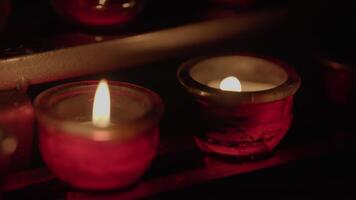 Wax Candles Night Lights Bokeh For Holy Religious Ceremony video