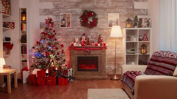 Zoom in shot of room decorated for christmas holiday. Winter holiday. video