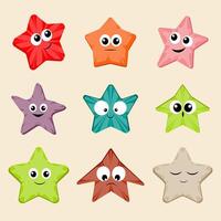 Funny stars with face expression, cute design Vector set