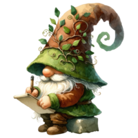 AI generated Garden gnome with a lush white beard, donning a leaf-adorned green hat. png