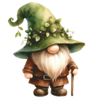 AI generated Garden gnome with a lush white beard, donning a leaf-adorned green hat. png