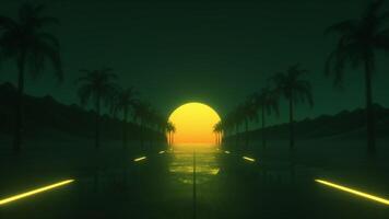 synthwave sfondo di strada con palma alberi e sole loop video