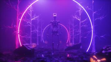 Skeleton Walking in a Foggy Forest Halloween Background Loop video