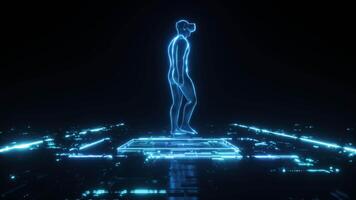 Neon Glowing HUD Male Character Digital Background Loop video