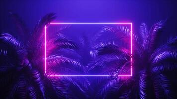 Glowing Neon Frame and Palm Trees Loop video