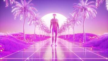 Man Walking Between Palm Synthwave Loop video